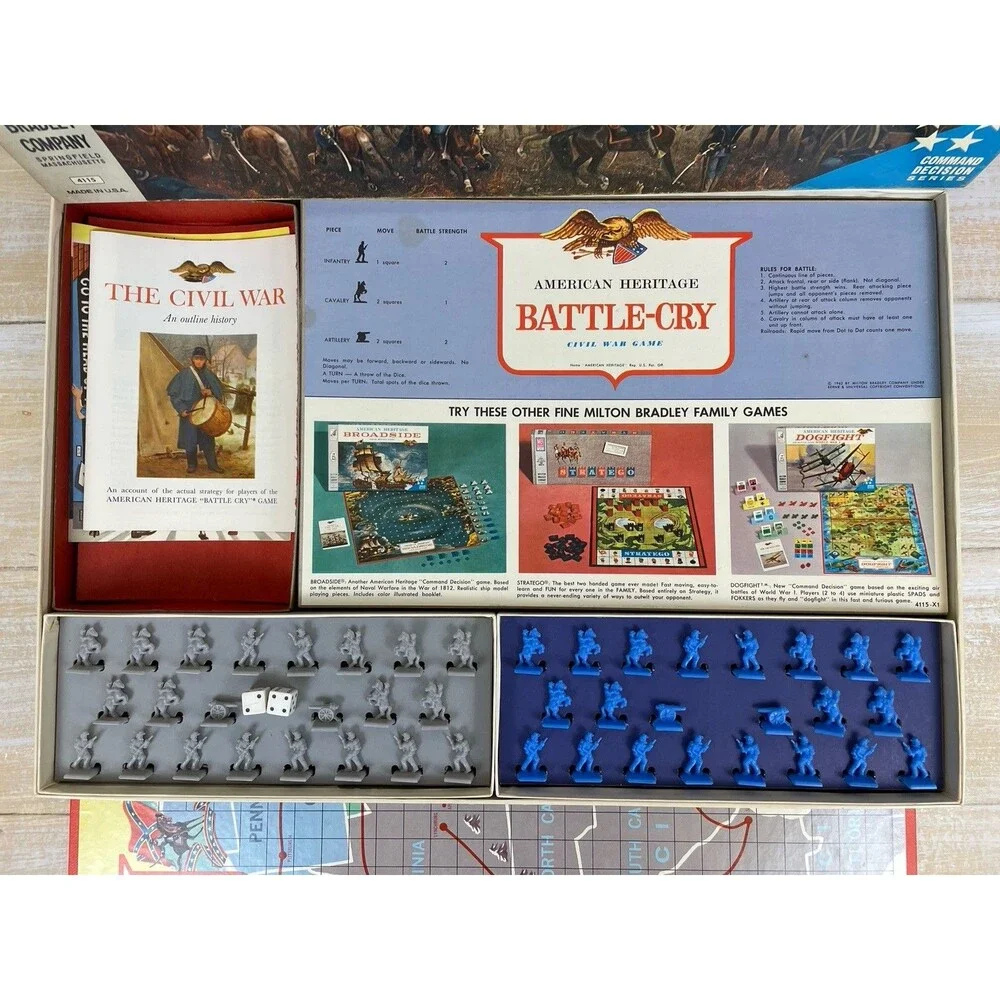 American Heritage Battle-Cry A Civil War Board Game #4115 MB 1962 Complete